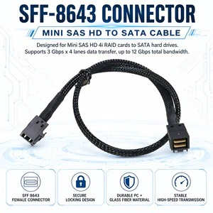 12Gbps Mini SAS HD SFF-8643 Server Connection Cable PC Glass Fiber Shell Steel Clip Lock Storage Backplane Expansion Wire