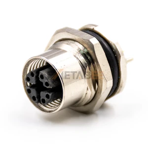 M12 X-Coded 8 Pin Female PCB Mount Connector X Coded Bulkhead Cat6A 10Gbps for Profinet Industrial Ethernet Switches