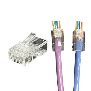 CAT5 CAT6 RJ45 Pass Through Plug Through Hole Connectors Ethernet Cables Network Modular Easy Plug