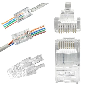 Ethernet Cable for Microwave Use RJ45 Plug with Phosphor Bronze Contacts 6P Pin Clamp Connector PC Shell Straight Connector
