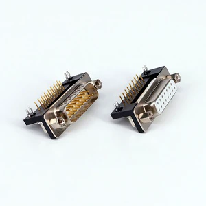 90 Degree Reinforced Fiber Black Plastic Gold Plated Metal Shell for Electronic Application D-SUB DR15P Female Connector