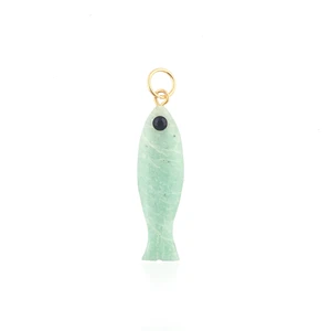 Natural amazonite carving fish pendant connector mini black onyx eyes loop connector hand carved pendant for jewelry making