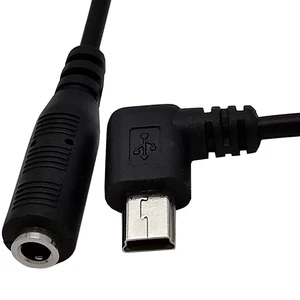 15cm Mini 5pin DC3.5 Female 5 Pin USB Male Adapter Cable PVC Jacket Braided Audio Socket 90 Angle Microphone Right Angle Mini 90