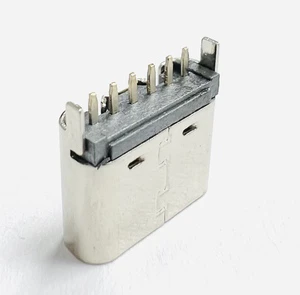 Type-C 6P Female Vertical Straight Stainless Steel PCB Mount USB C Connector 3A Rated 5V