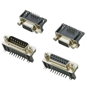 D-Sub DR HDR Connectors 9P/15P/25P/37P Female Welded Plate Elbow Stainless Steel Housing Copper Alloy Contacts IP66 1.5A Power