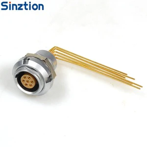 ECG Circular Push-Pull Self-Locking Connector 90° Long Bent Pin PCB Solder Receptacle with Double Nuts