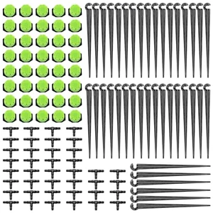 GREAT IRRIGATION 4/7mm Plastic Automatic Drip Irrigation Kit 40 Adjustable 8-Hole Emitters Tee Connectors Micro Tube Stakes
