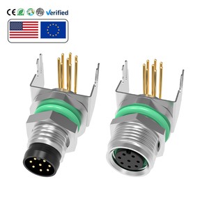 M8 Automotive Connector PCB Panel Mount Connector Type DIN A-Code 8 Pin Angled Female Male Socket Circular Connector