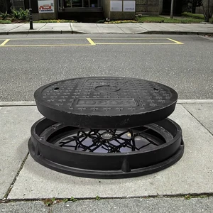 24in Round Outdoor Fiberglass Manhole Cover and Frame Recessed Solid Top Lid with 22in Clear Opening