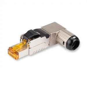 Linkwylan 10G Cat6A 90-Degree Angled Toolless Termination Plug RJ45 Shielded Field Connector Tool-Free Ethernet Connectors