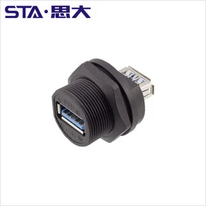 Usb 3.0 2.0 Plastic Socket Outdoor Threaded Double Female Bulkhead Back Mount PCB Receptacle IP68 Waterproof Connector