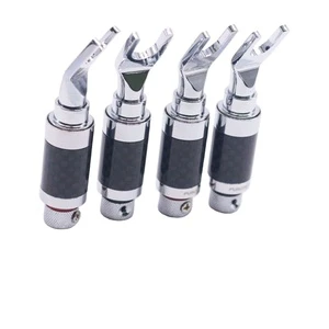 QINCROWN CF-201(R) Copper Rhodium Plated Carbon Fiber Y Spade Banana Plug Male Audio Speaker Connectors