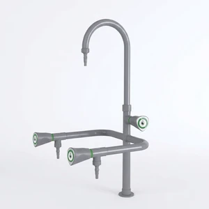 Three-way Modern Metal Hospital Laboratory Faucet with Epoxy Surface and Rubber Tubing Connectors 3 Outlets