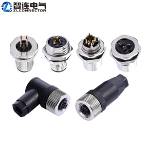 M12 Front/Back Panel Mounting IP67 Waterproof Silver Male/Female Pin Solder PCB Connector ZLconnector ZLM12Z2 Nickel Plated