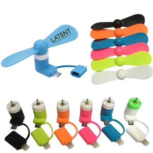 Mini USB Type C Fan 2 in 1 Cell Phone Fan With Custom Logo Personalized Branded Gifts 3 in 1 Mobile Phone Fan for iPhone Android