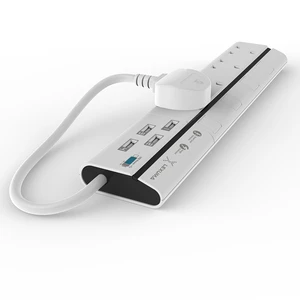 UK Standard XStrip Black & White 4 Socket Gang Surge Protected Power Strip with Smart IC USB Charging Ports