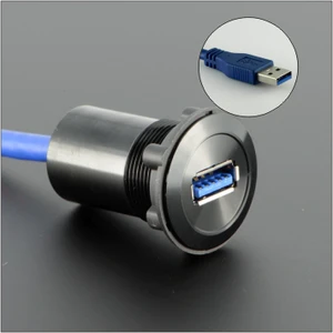 LYAN USB3.0 Type-A Female to Male 60cm Wire Panel Mount Connector Factory Direct Waterproof Black Shell Metal USB-12-BK