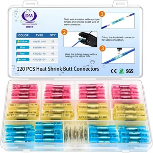 Solder Seal Wire Connectors Crimp Insulated Electrical Butt Terminals Waterproof Heat Shrink Butt Connectors