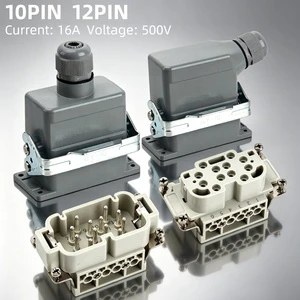 BYLJQ HDC-HE-010 HE-012 16A Power Industrial 10P 12Pin Male Female Waterproof Automotive Heavy Duty Rectangular Connector