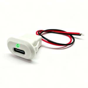 In Stock White Panel Mount USB C Female Connector Cable with LED Indicator USB-C to 2 Pin Open Wires Power Cable Charger Port