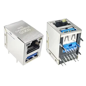 High-Speed Cat6 Cat6a Ethernet Connectors LED Gigabit RJ45 + USB3.0 Side Entry Socket Combination High Performance Connectors