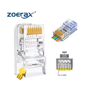 ZoeRax CAT6 UTP Modular Plugs 1.2mm RJ45 Connector Crystal Head Gold Plated 23-24 AWG Network Pass Ethernet Connector