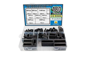 CO RODE 180Pcs DIP Dual Row 2.54mm Pitch IC Sockets Solder Type Adaptor Assortment Kit (6 8 1416,18,24,28,40 Pins)