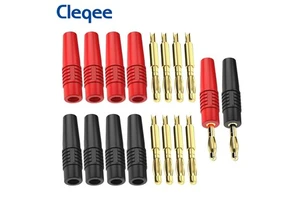 Cleqee High Current Welding 4mm Banana Plug Connectors Gold-plated Copper Pin for Speaker Wire/Electrical DIY Multimeter Test