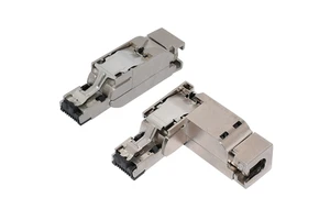 Ethernet RJ45 Connector Stainless Steel Housing Brass Contact Cat6 Cat7 8P8C 90 Degree Straight