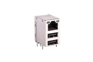 1000 BASE-T RJ45 Ethernet Connectors Metal Shielded Stack Gold Plating Side Entry PCB Mount 2 USB Port Combo Female Connector