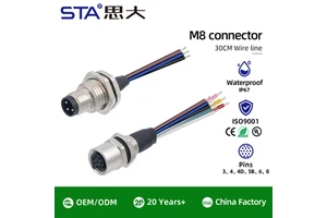 Sensor M8 Aviation Plug 3 4 5 6 8 Core Flange Seat Panel Male Female IP67 Waterproof Connector with 30cm Cable