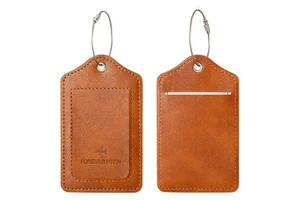 Vintage Genuine Crazy Horse Leather Luggage Tag with Letter Pattern Fashionable Name Tag & ID Address Holder for Suitcase Travel