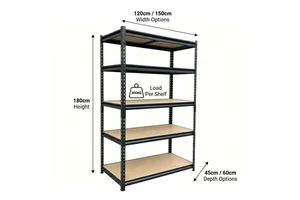 Heavy Duty Metal Storage Rack with MDF Board Flush-Fit 5-Tier Rivet Shelving