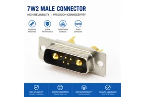 LUNGKAY 7W2 D-SUB High Power Male Connector | High Current Solder Type Gold Plated Pins | Industrial Power Supply Connector