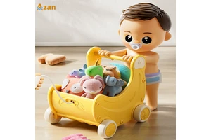OEM ODM Odor-Free Banana Kids Storage Cart Triangle Frame Toddler Walker Pretend Shopping Trolley Wholesale
