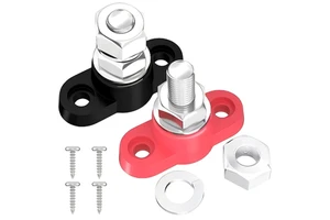 Single 3/8" M10 Bolt Connection Automotive Power Distribution Block Stainless Steel 250A 12V Max 48V DC Earth Terminal Black Red