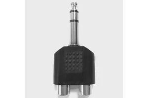 conector de audio/vdeo 6,35 mm macho a 2 x rca hembra, negro, ideal para conectar equipos de sonido y video.