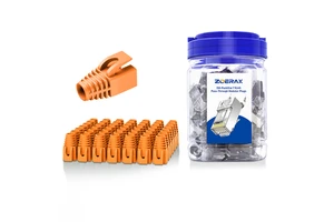 Set of 50pcs CAT7 RJ45 Connector 1.5mm Pass Modular Plug STP Iron Crystal Header Orange Strain Relief Boots Ethernet Connectors