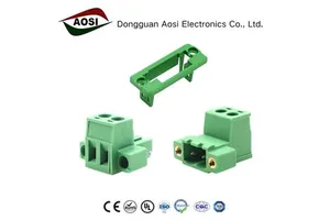AOSI Wall Solder-free Flange Type 2EDGWC-5.08mm Pitch Male/Female Nylon Copper Alloy 15A 300V Plug-in Panel Mount Terminal Block