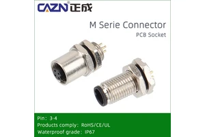M5 Metal Receptacle PCB Board Type IP65/IP67 Back/Front Mount Connector Socket Male and Female