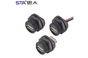 USB 2.0 13/16'' Screw Female Plastic Panel Back Mount PCB Waterproof IP68 Threaded Socket Usb Charging Socket Connector