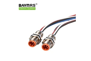 BAYMRS Automotive M8 Female Back-Panel Mounted Connector Waterproof IP67 3P 3/4 Plugs with Wires for Vehicle Use