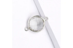 925 Sterling Silver Handmade Faceted Natural Crystal Quartz Bezel Setting Cute Style 12mm Charm Connector Pendant Charms