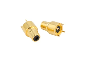 Vertical Thru RF Coaxial Adapter RCA Female PCB Panel Mount Connector with Straight Solder and Gold Plating