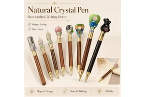 Vintage Style Crystal Pen with Gold Tone Trim and Artistic Gemstone Topper Office Gift Collection