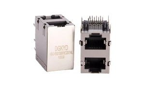 Dual Deck RJ45 Ethernet Port Shielded Cat3 Cat5 Gold Flash Plating PBT Black Housing THT Mounting 2X1 Port 8P8C RJ45 Jack