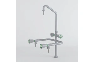 Three-way Metal Laboratory Faucet with Epoxy Surface and Rubber Tubing Connectors 3 Outlets for Lab School Industry Use