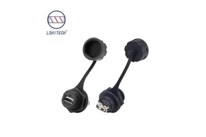 Industrial Grade Dual USB Female Ports Waterproof Connector with Nylon Housing, Suitable for Industrial and Mechanical Equipment