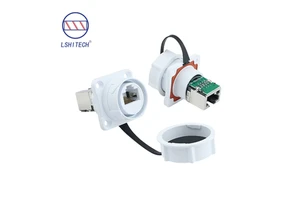 Lshitech RJ45 Flat IP68 Waterproof Female Connector Copper Contacts PCB/Welding/Pass Straight Plug Adapter for Industrial Grade