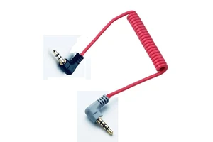 Red 90 Degree Right Angle 3.5mm Spiral Audio Cable PVC Jacket Gold Plated Connector DC3.5 To 3Pole To 3 / 4 Pole For Microphone